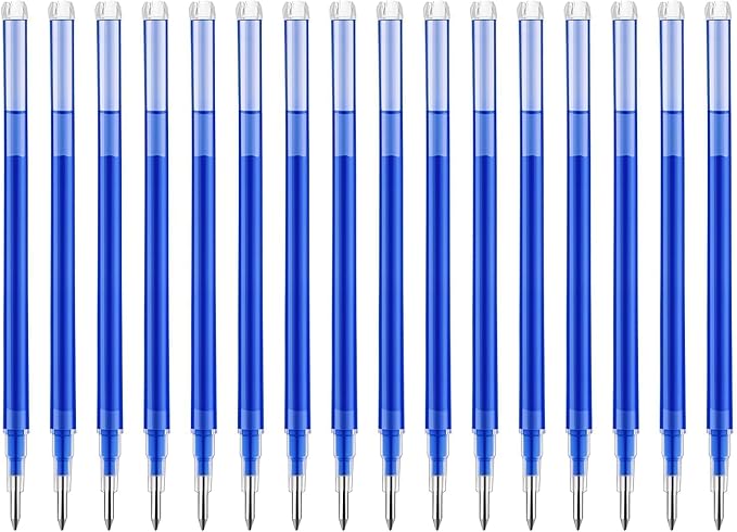 16Pcs 0.7mm Blue Erasable Gel Ink Pen Refills Compatible with Frixion Friction, Replaceable Medium Fine Point Clicker Refill Stationery (16, Blue)