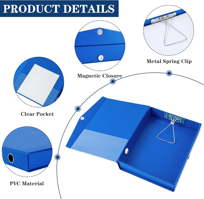 Storage File Boxes 6 Pack, Foldable File Boxes with Lid, 50mm Spine, Archives Cases with Magnetic Closure & Clip, Plastic Document File Folder Paper Storage Organizer, Blue