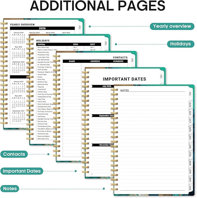 Planner 2026-2027, Academic Monthly and Weekly Calendar Planner for Women, July 2026 - June 2027, Hardcover Pretty Agenda Planner Book with Tabs, Spiral Daily Organizer for School Office Home Supplies, 6.3" x 8.5" - Emerald Shores