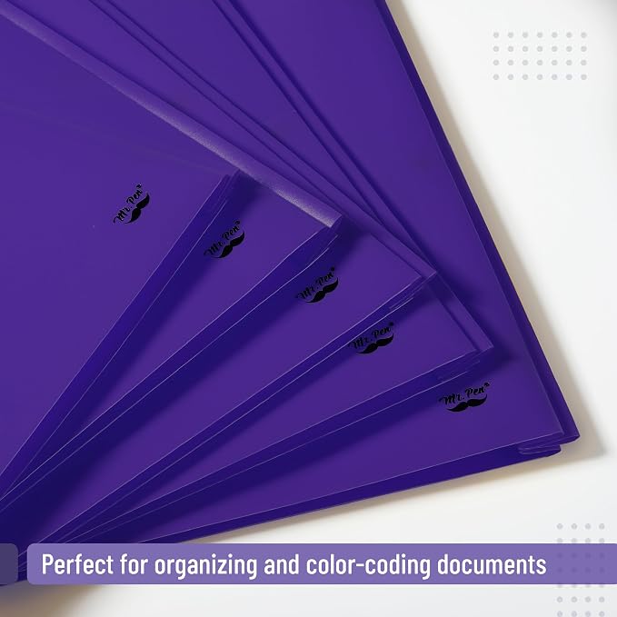 Mr. Pen- Plastic Folders with Pockets and Prongs, 5 Pack, Purple, Pocket Folders, Folders with Prongs, File Folders with Fasteners, 2 Pocket Folder, Folder with Pockets