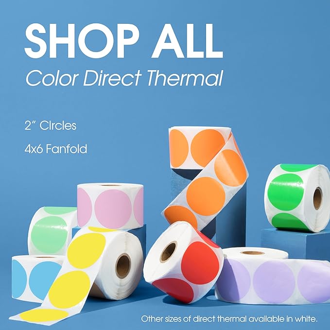 Spartan Industrial - 2" Circle Direct Thermal Labels - 5-Color Set (3750 Count, 5 Rolls) - 2 Inch Color Thermal Labels for Logo, Packaging, Organization - Compatible with Zebra and Rollo Printers