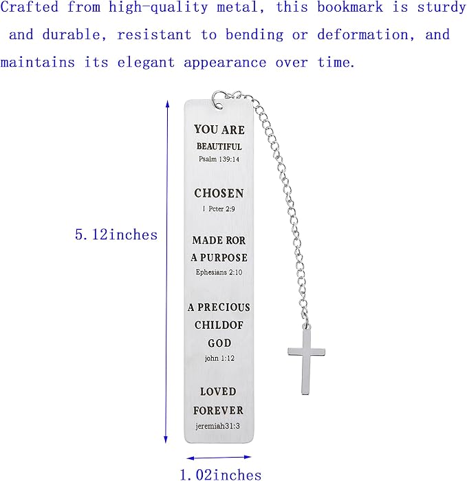 6PCS Metal Christian Bookmarks with Inspirational Bible Verses Stainless Steel Cross Pendant Tassel，Religious Gift Accessories for Church Readers Believers (Bible Verses)