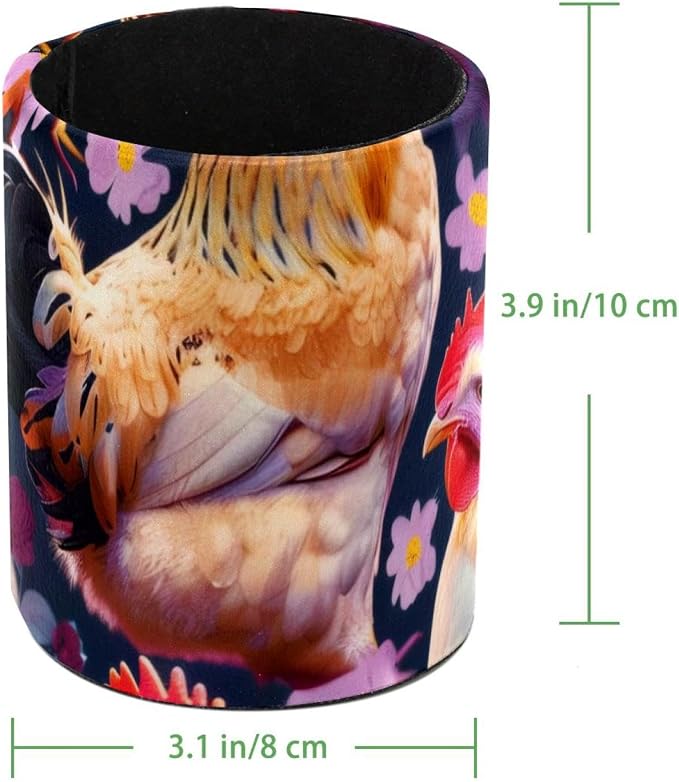 Pen Cup Holder for Desk, Large Pen and Pencil Holder, Seamless Chickens and Flowers Desk Stationery Organizer Makeup Brush Holder for Home, Office, School