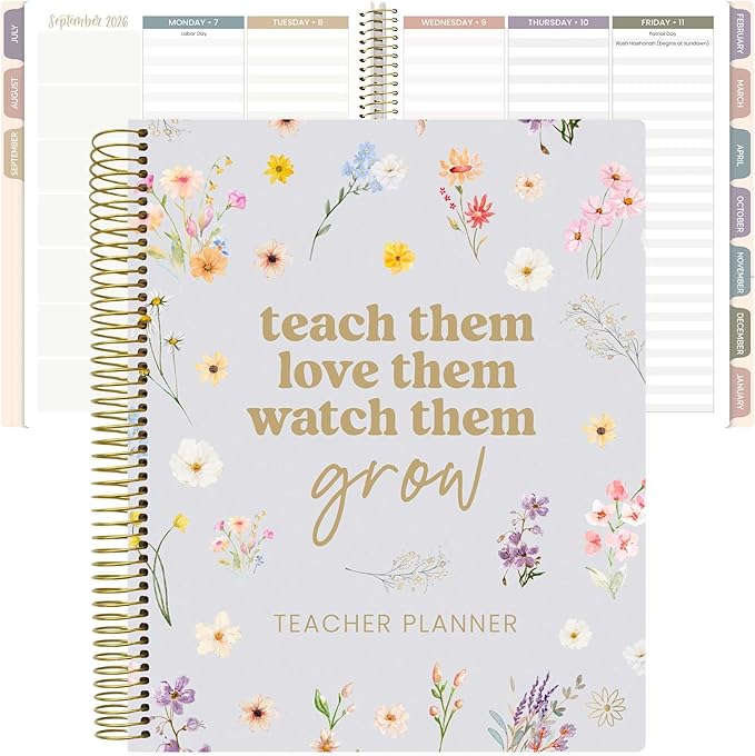 bloom daily planners New Undated Academic Year Teacher Planner & Calendar with Frosted Protective Cover - 7 Period Lesson Plan Organizer Book (9" x 11") - Teach Them Love Them