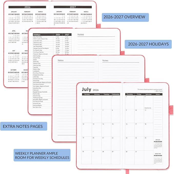 Chiisong 10 Pcs Pocket Planner 2026-2027 Bulk, Weekly Monthly Planners for Purse, July 2026-June 2027, 7.1x3.9'' Small Daily Academic Calendar, Elastic Band Hardcover Agenda Teacher Employee, 10 Color