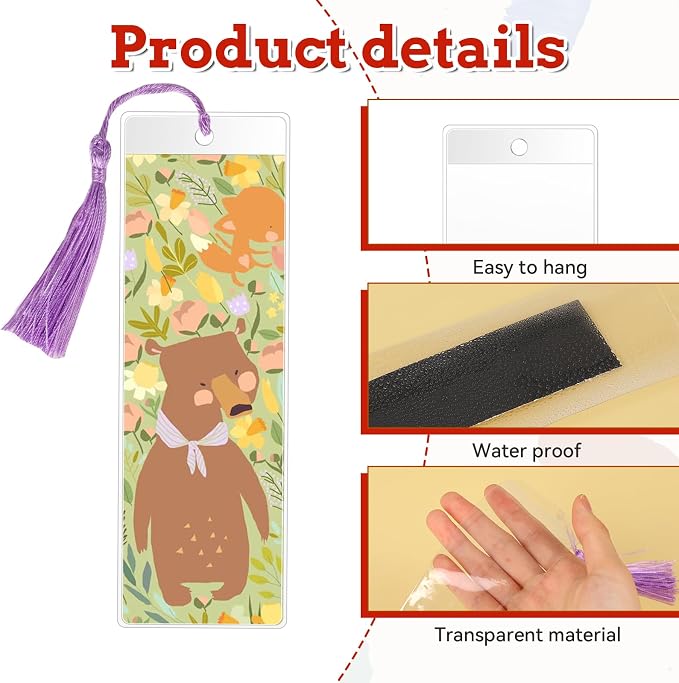 20Pcs Bookmark Sleeves 7.2 x 2.4 Inch Clear Plastic Blank Bookmark Holder Photo Booth Frames Book Marker Cover with Hole for Students Reading Wedding Valentine’s Gift Party Favor