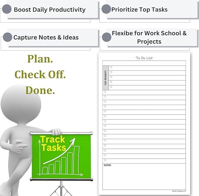 To Do List Planner Notepads, 2 Pack, 50 Pages Each (100 Total), Undated ToDo Checklist with Priority & Notes Sections, Daily Task Organizer for Work, Projects & Home, 8.5 x 5.5 Half Letter, Portrait – Life Charge