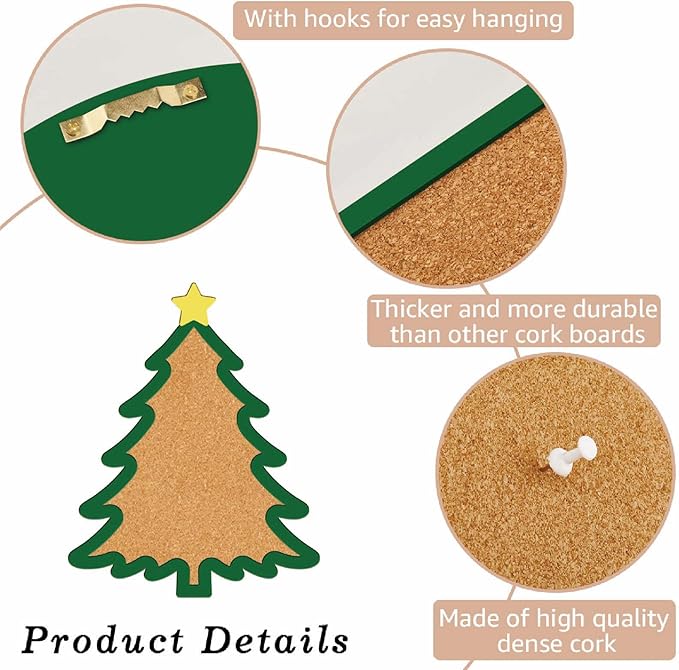 CRASPIRE Christmas Tree Pin Cork Board Framed Bulletin Display Badge Wooden Decorative Corkboard 7.87x9.8 Wall Mounted Memory Memo Brooch Lapel Holder Storage for Home Office School Classroom Wedding