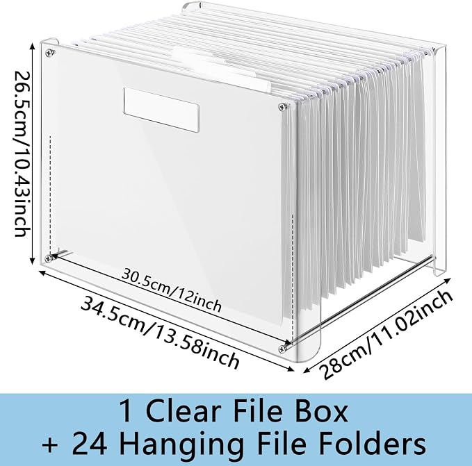 Dispowreath 24 Hanging File Folder with Acrylic Organizer for Letter/a4 Size Desktop Clear File Storage Box with Handles for Home Work Office Use(White,Classic)