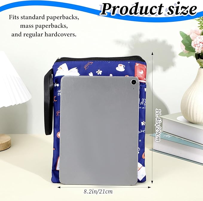 Just One More Chapter Book Sleeve, 11x 8.5 inch Waterproof Book Protector with Zipper and Front Pocket Washable Canvas Paperback Cover for Readers Lovers Gifts Books Accessories Travel Vacation