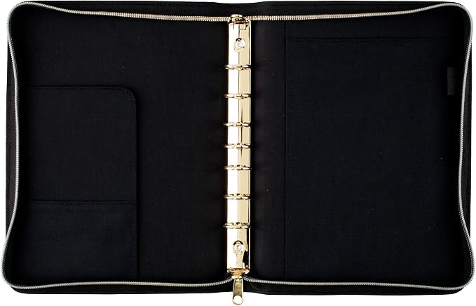 AT-A-GLANCE Faux Leather Fashion Starter Set, Undated, 7-Ring, 5-1/2" x 8-1/2", Desk Size, Black and Cream (DR1113-040)