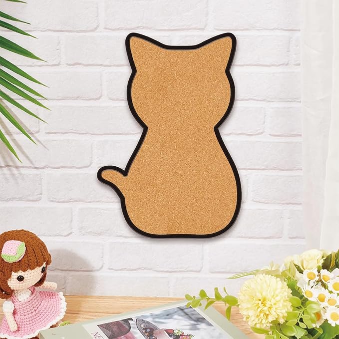 CRASPIRE Cat Pin Cork Board 11.8x8.26In Framed Bulletin Display Badge Wooden Saddle Brown Wall Mounted Memory Memo Brooch Lapel Pin Holder Storage for Home Office School Classroom Wedding Decoration