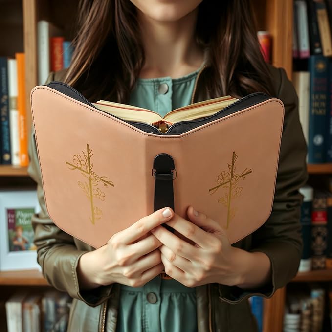 Bible Cover Case for Women – PU Leather Large Bible Case with Minimalist Debossed Design – Christian Bible Accessories for Girls & Women (Golden Cross, XL)