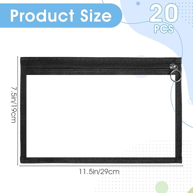 20 Pcs Clear Zipper Pouch, Clear Zip Pouch with Black Trim, PVC & Oxford Cloth Storage Bags for Organizing Travel Cosmetics, Documents (11.4 x 7.5 Inches)