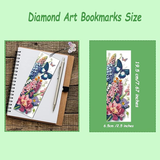 8 Pcs 5D Diamond Art Bookmarks for Reading Lovers, Handmade DIY Diamond Painting Book Marks with Tassels for (Flower)