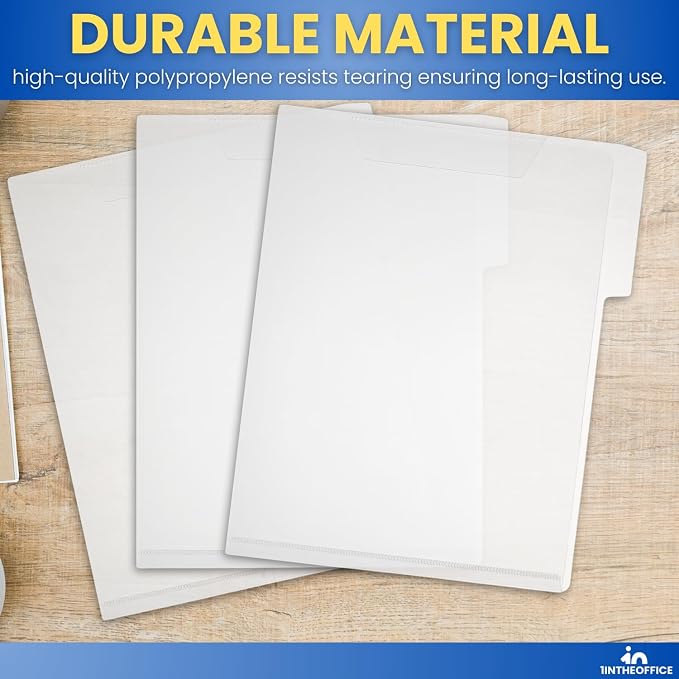 1InTheOffice Clear Plastic Folder Letter Size, Poly File Folder 3 Tab, (6 Pack)