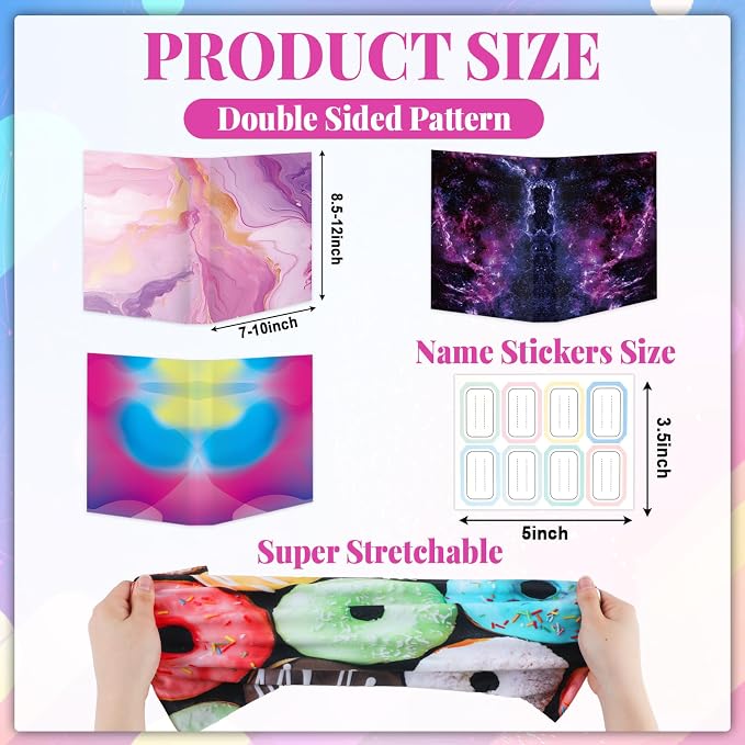 Jumbo Book Covers 7 Pack Reusable Fabric Book Cover Protective Book Covers 9x11inch Colorful Stretchable Book Sleeve Cover with Label Sticker for Most Hardcover Books Up to 10x12.5inch