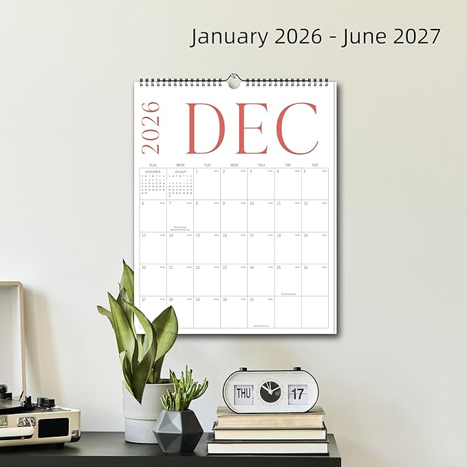 Aesthetic Wall Calendar 2026, 18 Monthly Vertical Calendar January 2026 to June 2027, 14.5" x 10.5" Modern Wall Hanging Calendar for School, Home, Office for Monthly Organizing & Planning