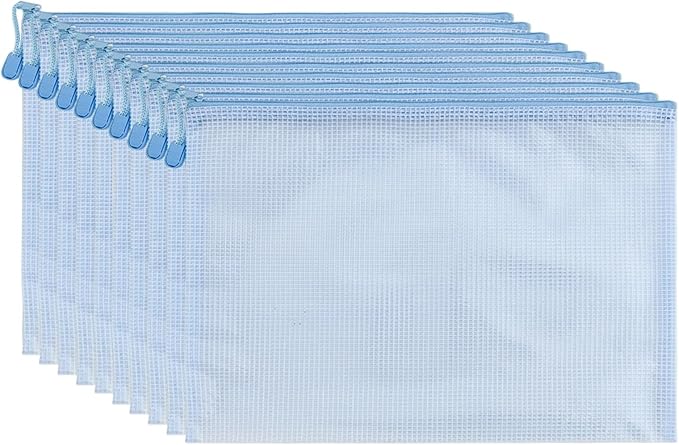 Lifup 10 Pack Mesh Zipper Pouch Bags, A6 Waterproof Zipper Bags for Organizing Storage File Folders for Teacher School Classroom Office Supplies Blue