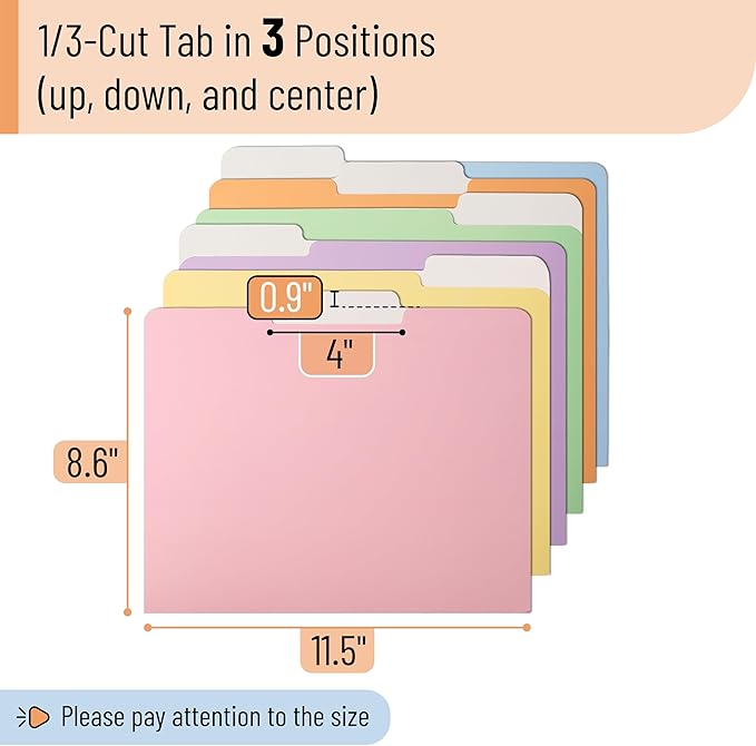 Mr. Pen- Poly File Folders with Tabs, 1/3 Cut Tab, 36 Pack, Letter Size, Pastel Colors, Plastic File Folders Letter Size (8.5 x 11 inches) for Office, School, Business, Documents Files Paper