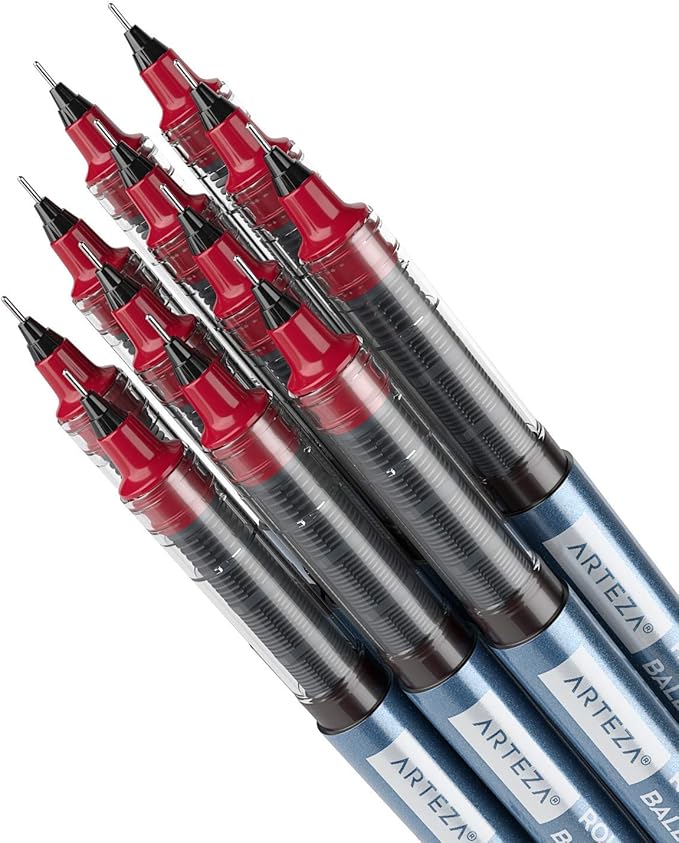 ARTEZA Rollerball Pens Fine Point, Set of 20 Red Liquid Ink, Extra Fine 0.5 mm Needle Tip Pen, Make Precise Lines
