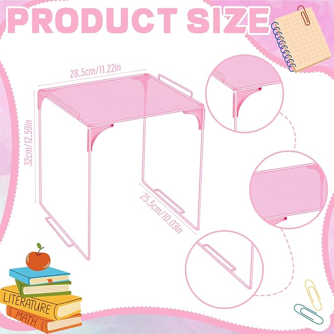 Locker Organizer Shelf Pink Stackable Extra Locker Shelf Storage Cabinet Accessories for Back to School Office Gym Home Supplies