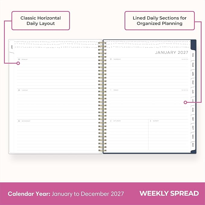 Blue Sky Kelly Ventura 2027 Weekly and Monthly Planner Calendar, January 2027 - December 2027, 8.5" x 11", Flexible Cover, Laminated Tabs, Durable Twin Wire Binding, Storage Pocket, Includes Sticker Sheet, Anemones