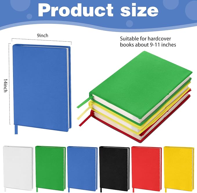 Gilprop 6 Pack Stretchable Book Covers 9-11 Inch Colored Fabric Reusable Book Protector Sleeve for Hardcovers Textbook Protection Supplies(Rainbow Color)
