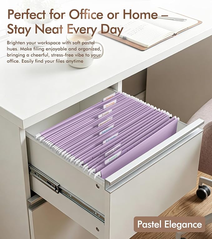 Plastic Hanging File Folders Letter Size, Colored Hanging File Folders with Tabs, Durable Waterproof Plastic Hanging Folders for Filing Cabinets, Office, School & Home Organization (15, Purple)