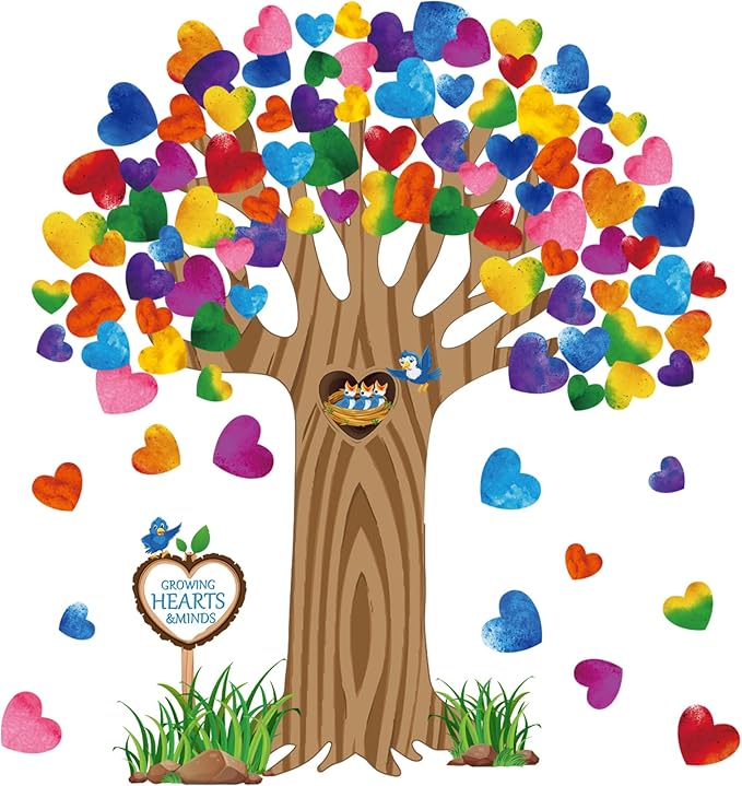 Pajean Classroom Decorations Tree Bulletin Board Set with Colorful Heart Cutouts Bulletin Board Classroom Decorations Gratitude Kindness Family Tree Wall Decor for Door Wall Chalkboards Decor