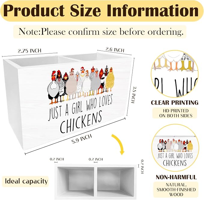 Funny Chicken Pen Holder for Desk, Chicken Lover Mom Lady Gifts Pencil Organizer, Just a Girl Who Loves Chickens Wooden Box Sign Desk Decor for Home Office Decoration