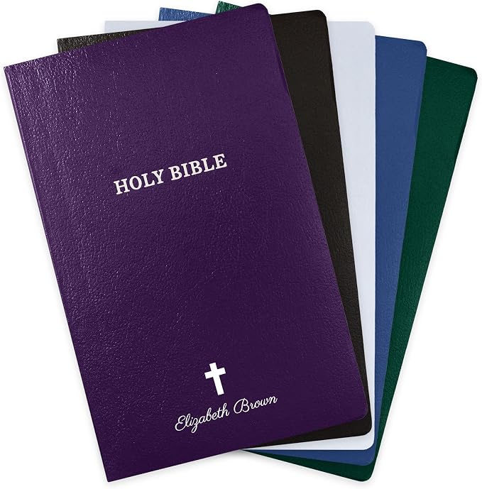 Personalized KJV Bible King James Version Faux Leather Holy Bible SMALL PRINT Economy Bible with Custom Name Up To 3 Rows Of Text, Highlighted Verses, Custom Gift for Christian Celebrations (Purple)