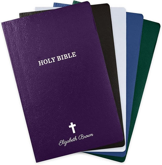 Personalized KJV Bible King James Version Faux Leather Holy Bible SMALL PRINT Economy Bible with Custom Name Up To 3 Rows Of Text, Highlighted Verses, Custom Gift for Christian Celebrations (Purple)