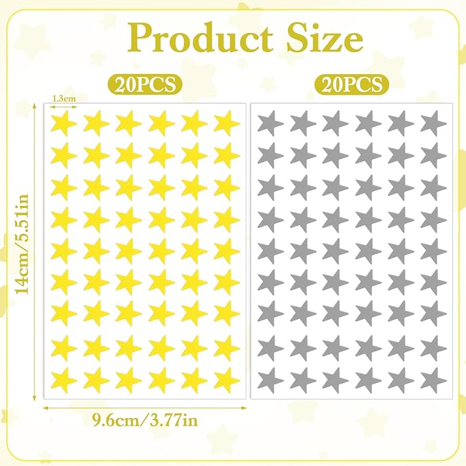 2160PCS Silver Gold Star Stickers, 40 Sheets Gold Star Stickers for Kids Reward 1.3cm/0.5 Inch Small Stars Sticker Mini Incentive Stars Sticker for Kid School Reward Crafts Decoration(Golds, Silver)