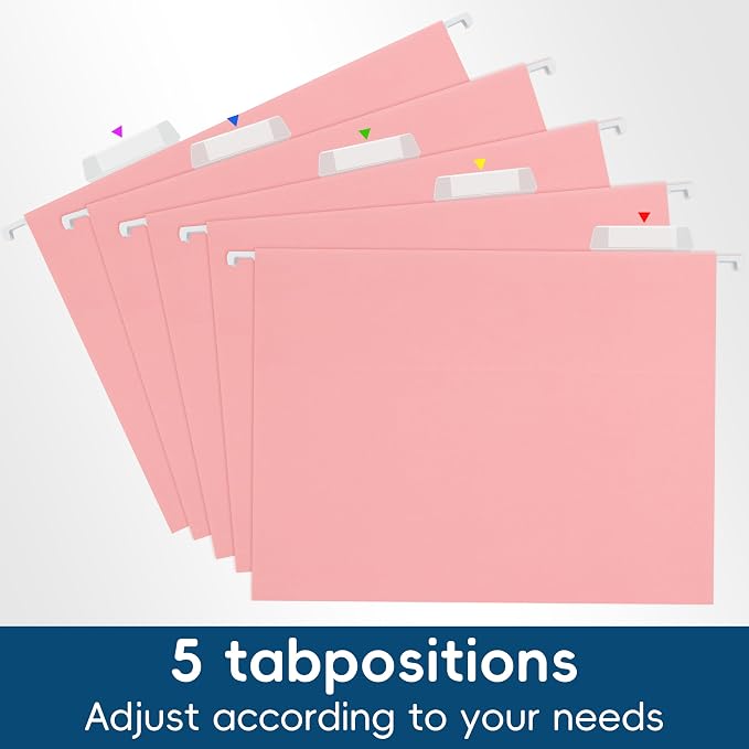 Pink Hanging File Folders,25 Pack Letter Size File Folders with 1/5-cut Tabs,Office Essentials for Filing Cabinet & Desk Storage