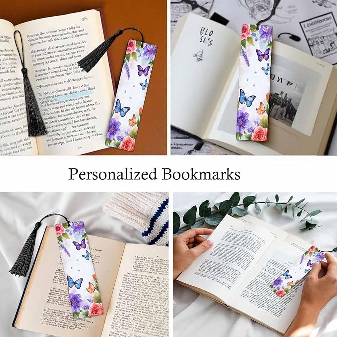 Purple Butterflies Bookmarks Set 5 with Tassels Insect Blue Pink Wooden Bookmarks for Reading Women Men Students Teachers School Supplies
