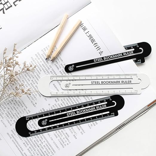4PCS Straight Ruler Metric Aluminum Alloy Ruler Scale on Both Sides Hollow Paper Clip Design Bookmark Measuring Tool for Children Study Classroom Office