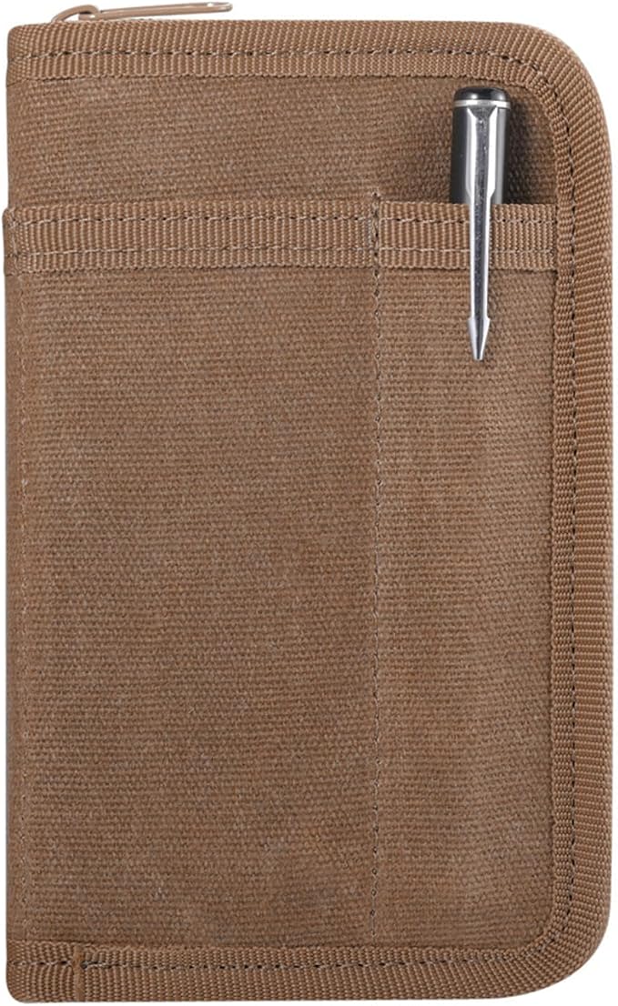Kosibate Journal Cover, Pocket Journal with Zipper Pen Holder, Waxed Canvas, Ideal for Travelers & Daily Use, Fits Field Notes, Moleskine Cahier, 3.5 x 5.5 Inch (Brown)