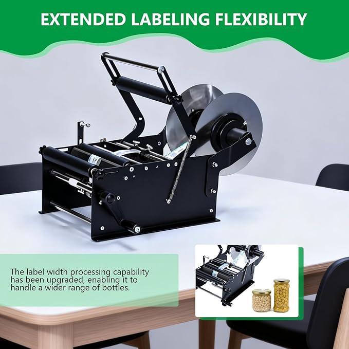 Manual Bottle Labeling Machine with Handle - Self-Adhesive Sticker Label Applicator 15-30 Bottles/Min, Adjustable for PET Plastic Glass Metal Bottles, for Wine, Beverage, Cosmetic Packaging