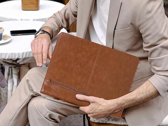 Free Name Engraved, Personalized Vegan Leather Padfolio for Men, Customized Leather Portfolio for Women, Portfolio Folder, Business Document Organizer for 13.3" iPad,Padfolio with A4 Notepad Holder