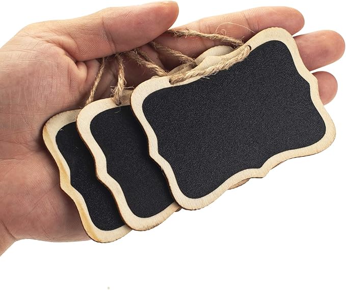 20 Pack Mini Chalkboards Tags Erasable Blackboard Tags, Double Sided Blackboard with Hanging String Wooden Chalkboard Board Signs for Price Tags, Message Tags
