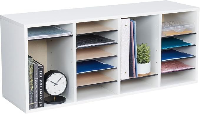 Safco Literature Organizer, 24 Compartments, Office and Classroom Mailbox with Adjustable Shelves, Wood Paper and Mail Sorter, White