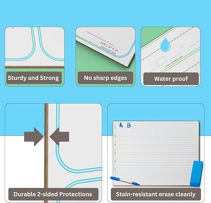 STEPUP Double Sided Whiteboard Lined Dry Erase Boards for Kids Ruled Writing Board Kindergarten Handwriting Practice Small White Boards Dry Erase Board 9x12 Dry Erase Board with Lines (Beginner)