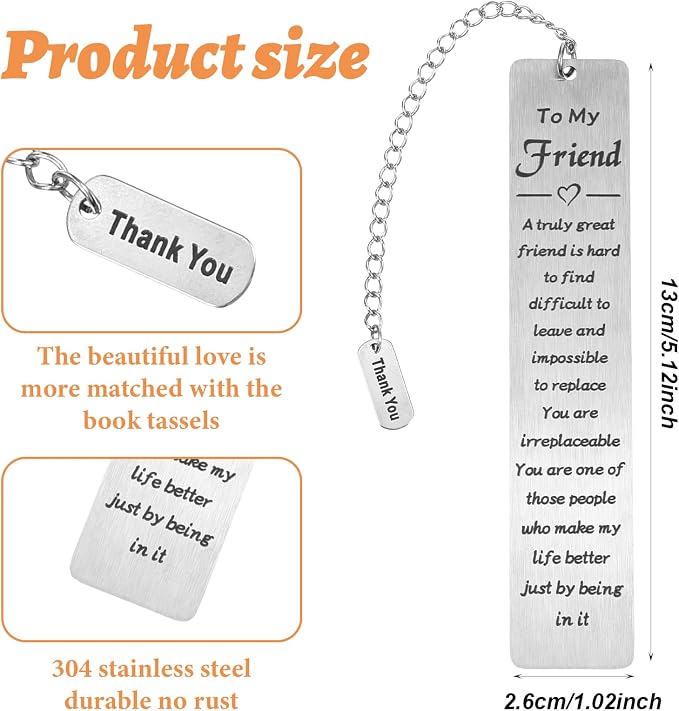 Best Friend Bookmarks for Women Metal Book Marker for Reading Book Lovers Club Gifts Best Friend Birthday Long Distance Friendship Gift for Women Besties BFF Female Reader Going Leaving