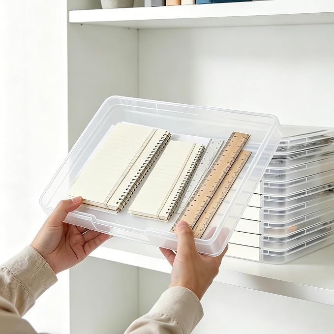 6 Pcs Clear A4 File Portable Project Case, Plastic Storage Box for 8.5" x 11" Letter Paper, Scrapbook Paper Storage Boxes Documents Magazines Holder with Buckle
