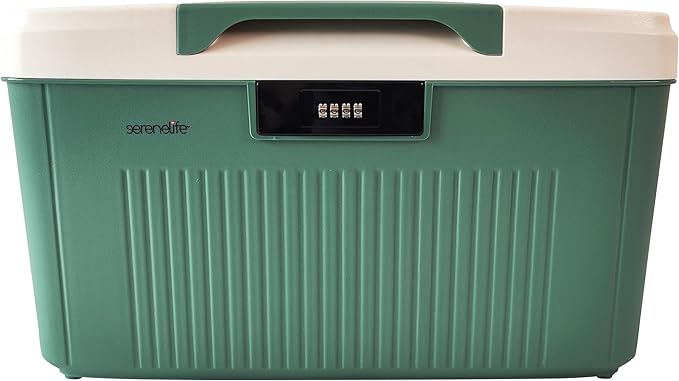 SereneLife Lockable Storage Container Bin, 8.5 Gallon Capacity Heavy Duty Storage Box with Combination Lock, Green