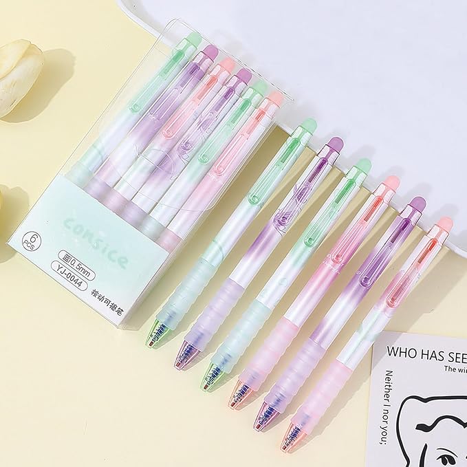 MOZXIRZ 6 Pcs Erasable Gel Ink Pens Retractable Pens 0.5mm Blue Ink Pen Office School Supplies Cute Aesthetic Pen Women (Blue Ink-Pastel)