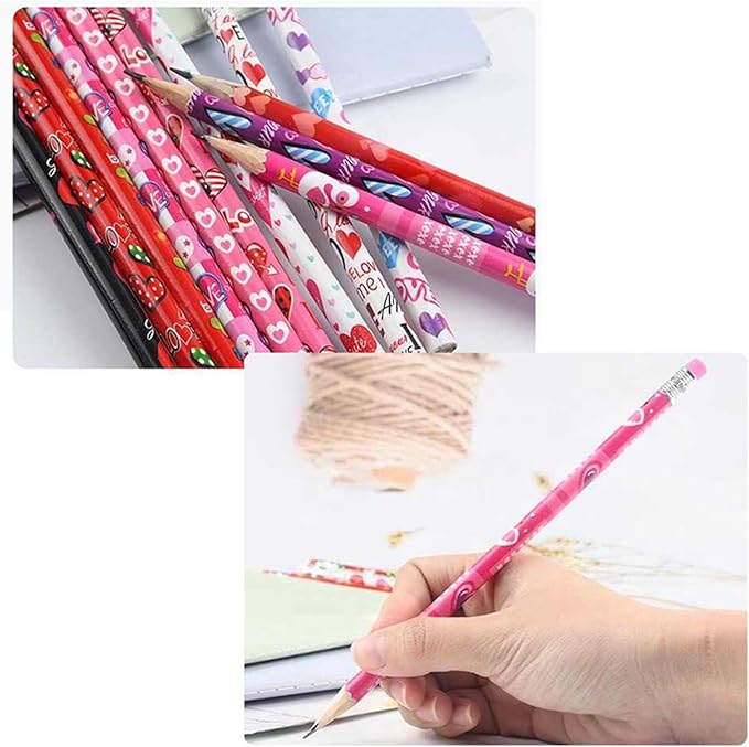 Jgalnim 72PCS Valentine's Day Pencils, Party Favors Wooden Pencils,Heart Shape Color Pencils with Erasers for Party Favor Gifts and Kids Giveaways Rewards School Supplies Children Exchange Gifts