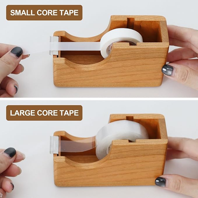 MultiBey Solid Cherry Wood Desk Organizer Set, Wood Tape Dispenser with Refill Rolls, Wooden Pen Holder, Wood Post It Note Holder for Office & Home Desk Supplies (3-Piece Set)