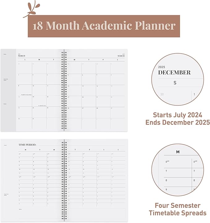 Rileys Academic Planner 2025-2026, Daily, Weekly & Monthly Planner, July 2025 - June 2026, Student Notes Pages, Twin-Wire Binding, Weekly Agenda for School & Work (8.5 x 11-Inches, Black)